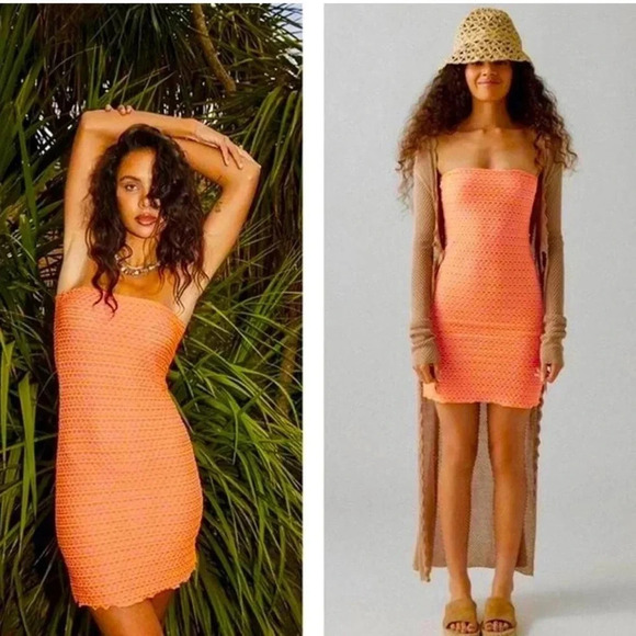 Urban Outfitters Purple & Orange Kari Knit Tube Top Dress Medium - Picture 1 of 7